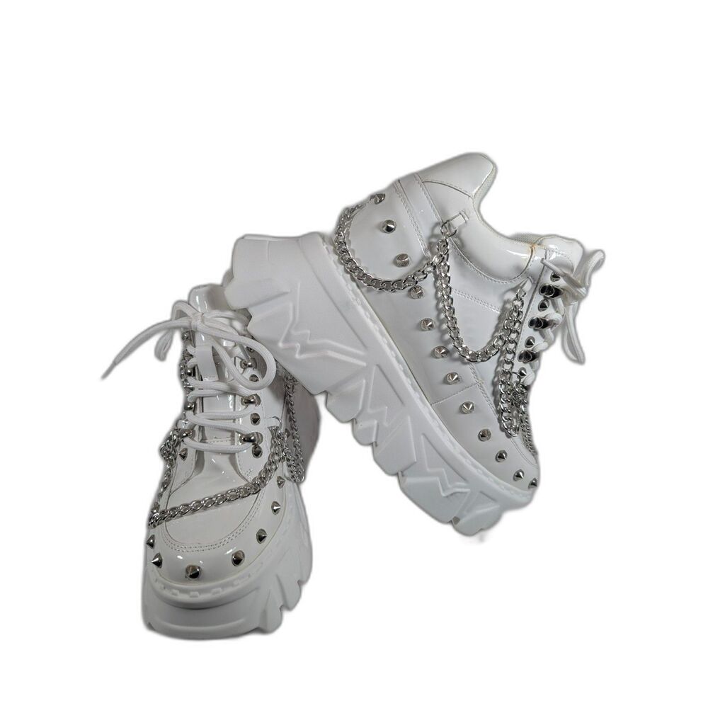 Anthony Wang Goose Berry-05 Platform Sneakers Womens 7.5 White Chain Stud Goth